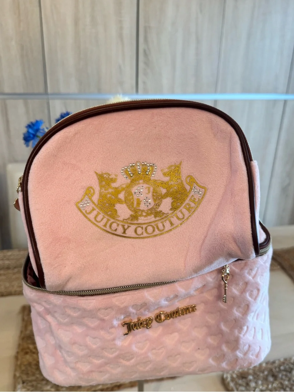 Authentic Juicy Couture Pink Velour Heart 2pc Train Case & Pouch Set NWOT